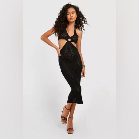 Devon Windsor Sonya Knit Midi Black Dress Crochet Size XS - Picture 3 of 14